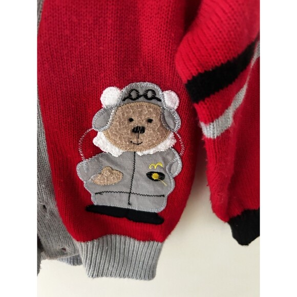 Alpine Way Kids Sweater 4T Bear Airplane Preppy Applique Knit Cardigan V-Neck - Picture 3 of 4